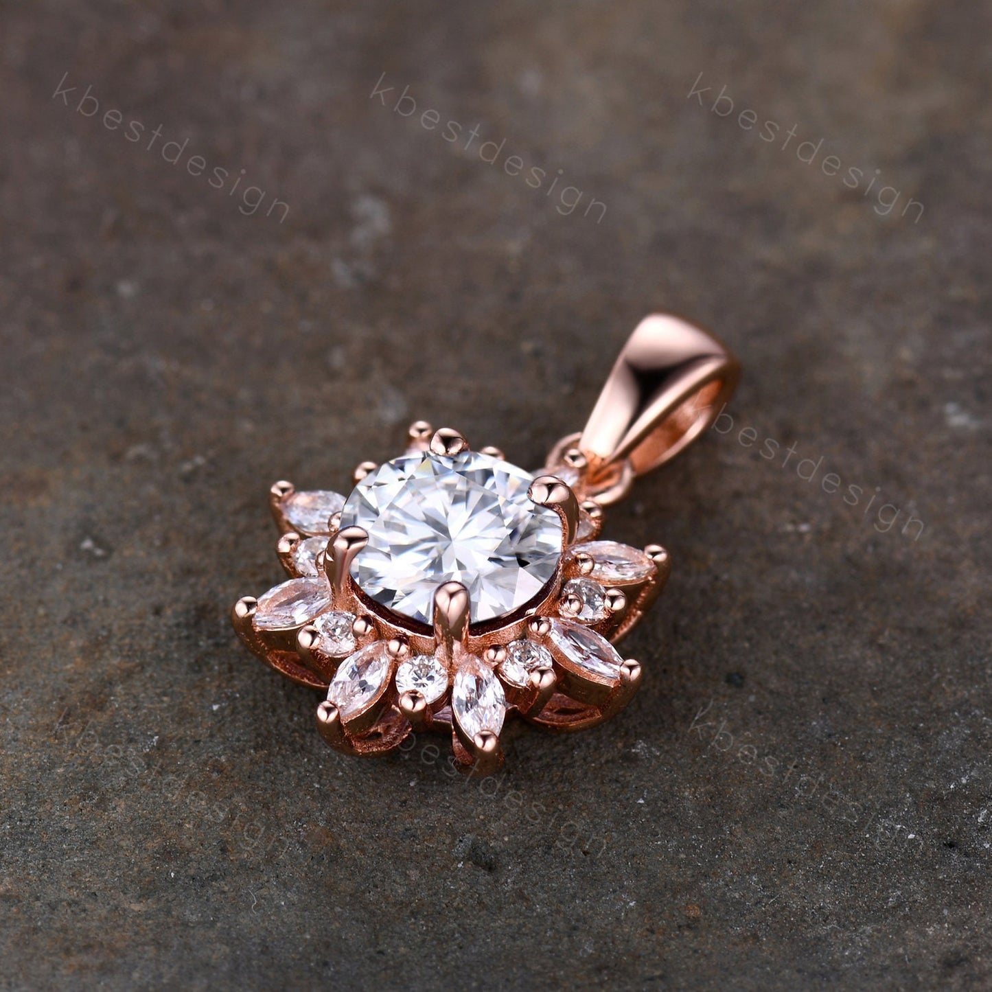 1CT Round Moissanite Pendant Necklace, Vintage Necklace For Women, Art Deco Floral Gold Pendant, Moissanite Necklace Anniversary/Bridal Gift