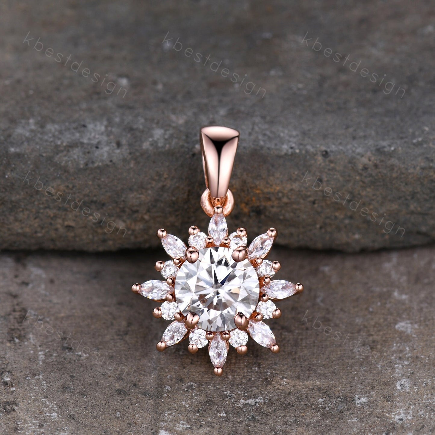 1CT Round Moissanite Pendant Necklace, Vintage Necklace For Women, Art Deco Floral Gold Pendant, Moissanite Necklace Anniversary/Bridal Gift