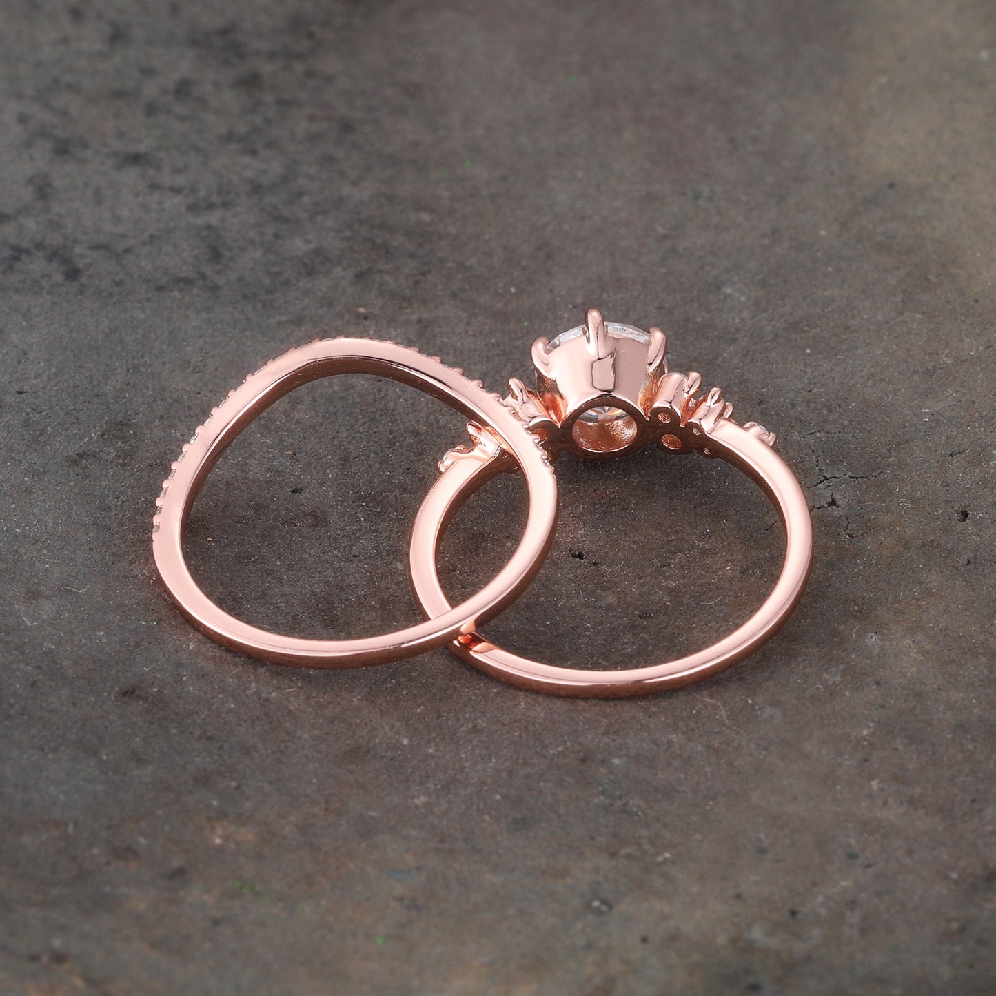 Round Engagement Ring, Rose Gold Wedding Rings, High Quality Cubic Zirconia Wedding Ring Set, Art Deco Wedding Ring, Bridal Promise Ring