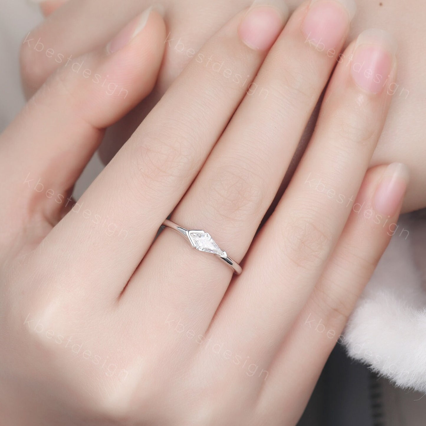 Vintage Moissanite Engagement Ring, Kite Cut Ring, Art Deco Moissanite Wedding Band, Unique Women Bridal Promise Ring, Silver Ring