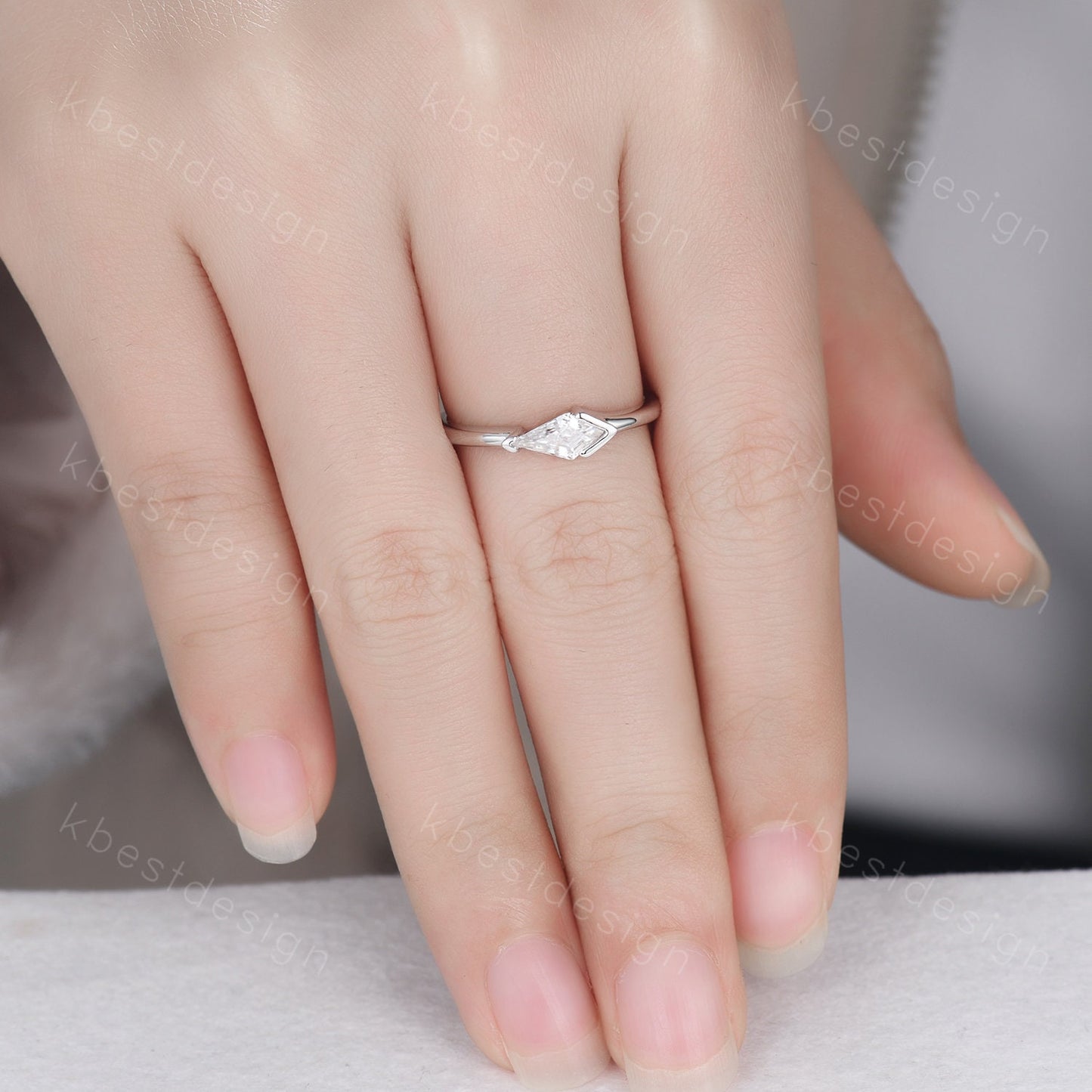 Vintage Moissanite Engagement Ring, Kite Cut Ring, Art Deco Moissanite Wedding Band, Unique Women Bridal Promise Ring, Silver Ring