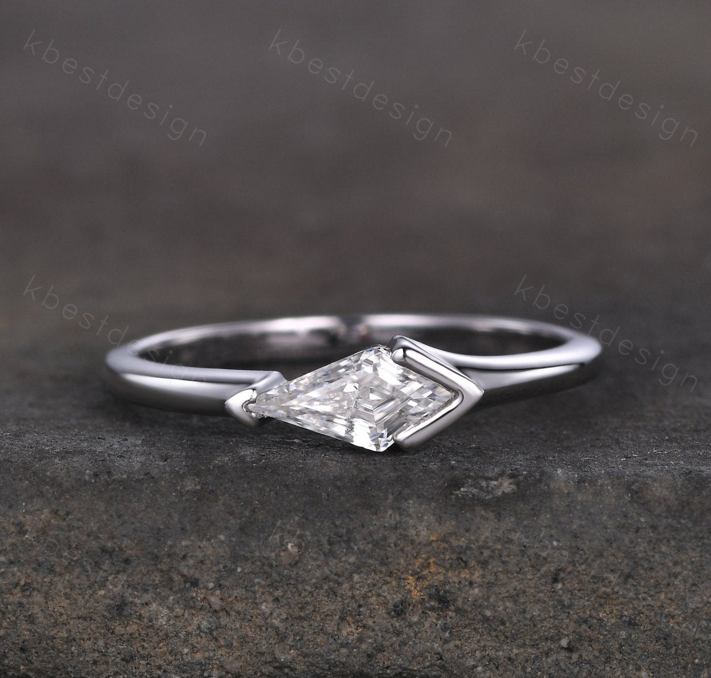 Vintage Moissanite Engagement Ring, Kite Cut Ring, Art Deco Moissanite Wedding Band, Unique Women Bridal Promise Ring, Silver Ring