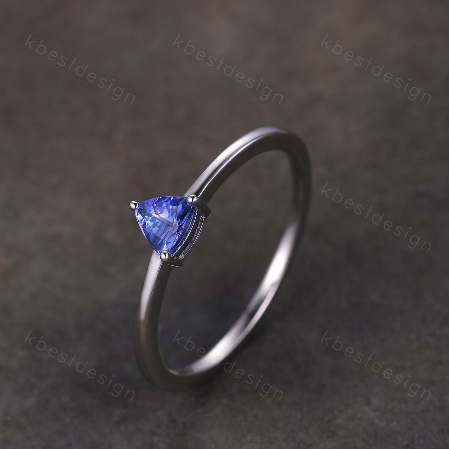 Delicate Tanzanite Ring, Minimalist Silver Ring, Tanzanite Stacking Ring, Trillion Cut Engagement Ring, Unique Anniversary Promise Gifts