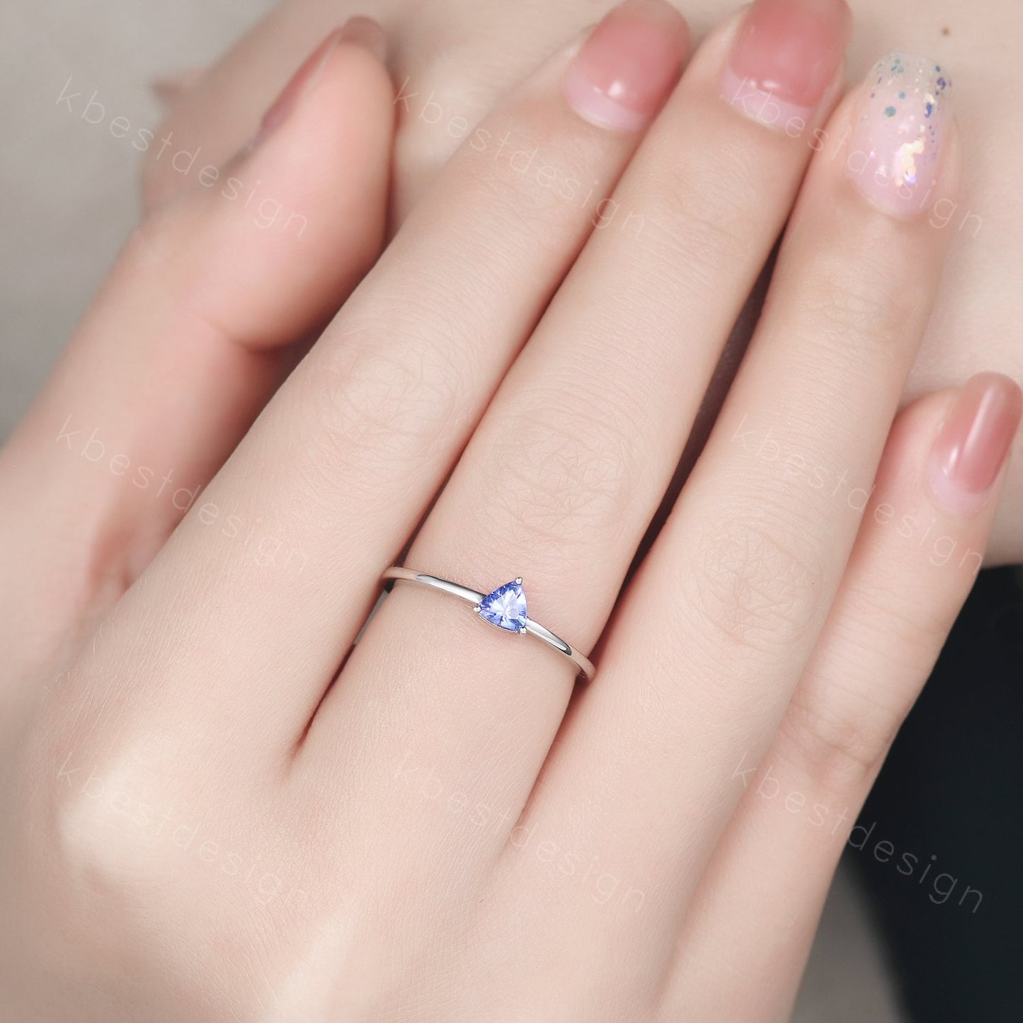 Delicate Tanzanite Ring, Minimalist Silver Ring, Tanzanite Stacking Ring, Trillion Cut Engagement Ring, Unique Anniversary Promise Gifts