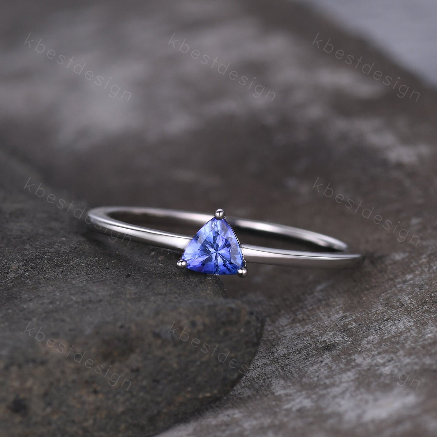 Delicate Tanzanite Ring, Minimalist Silver Ring, Tanzanite Stacking Ring, Trillion Cut Engagement Ring, Unique Anniversary Promise Gifts
