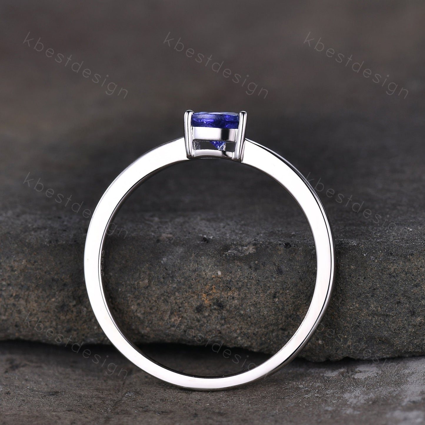 Delicate Tanzanite Ring, Minimalist Silver Ring, Tanzanite Stacking Ring, Trillion Cut Engagement Ring, Unique Anniversary Promise Gifts