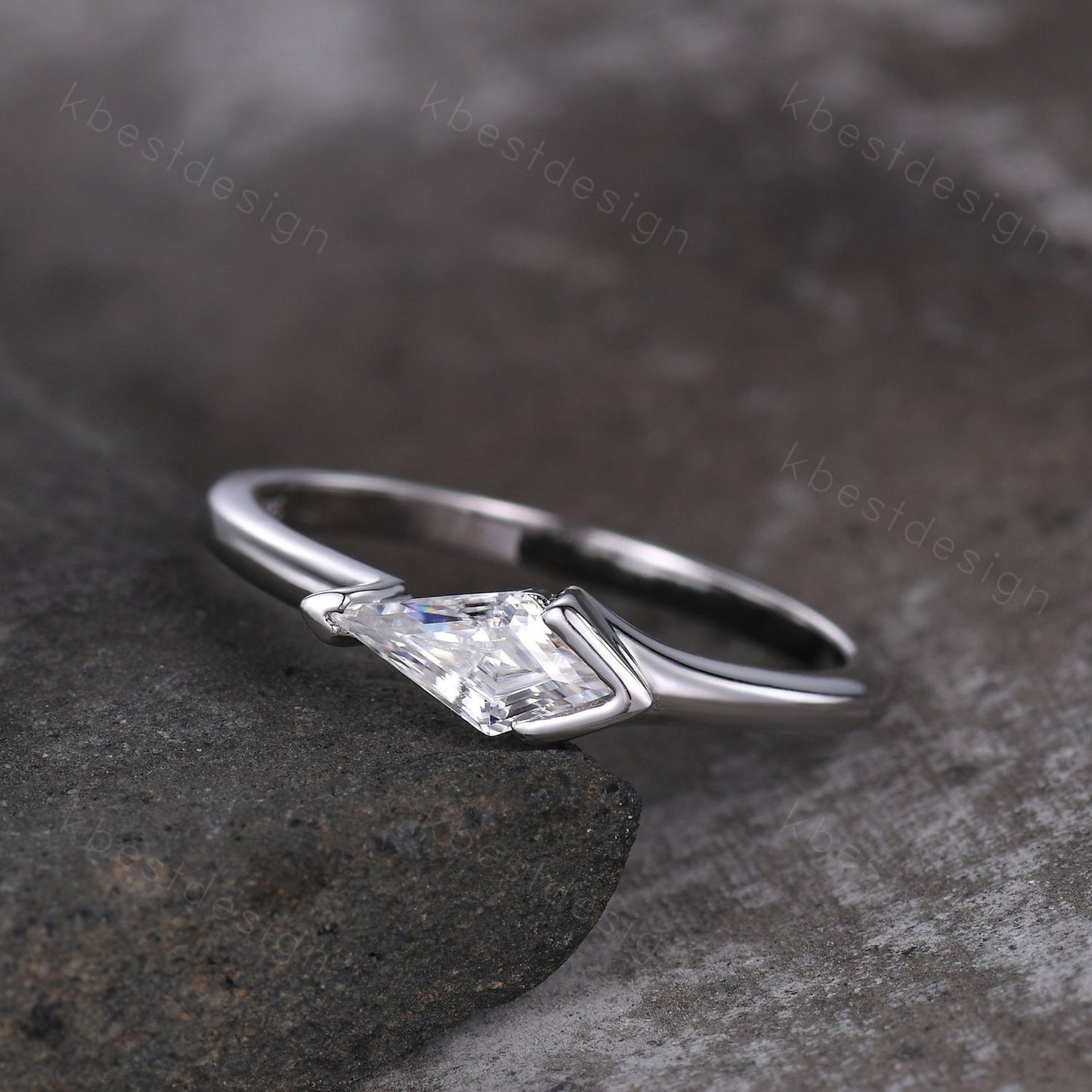 Vintage Moissanite Engagement Ring, Kite Cut Ring, Art Deco Moissanite Wedding Band, Unique Women Bridal Promise Ring, Silver Ring