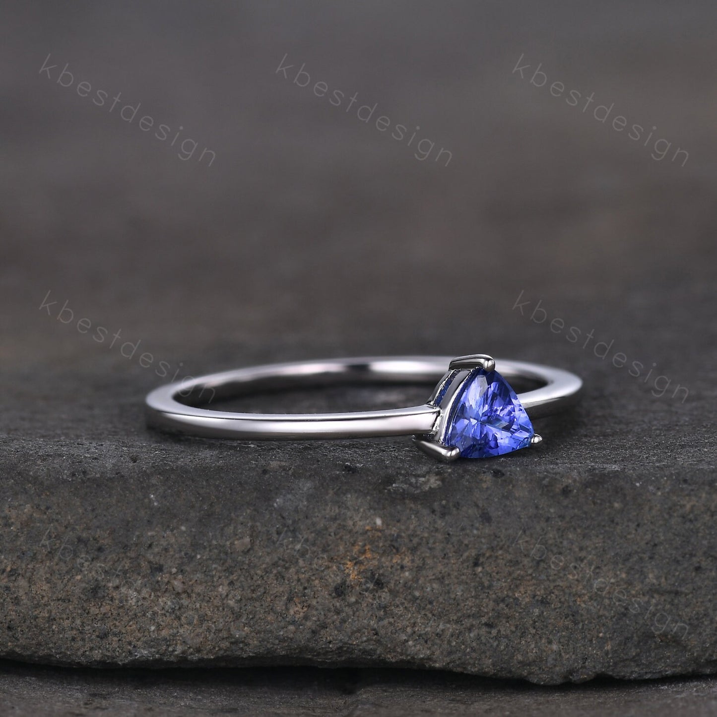 Delicate Tanzanite Ring, Minimalist Silver Ring, Tanzanite Stacking Ring, Trillion Cut Engagement Ring, Unique Anniversary Promise Gifts