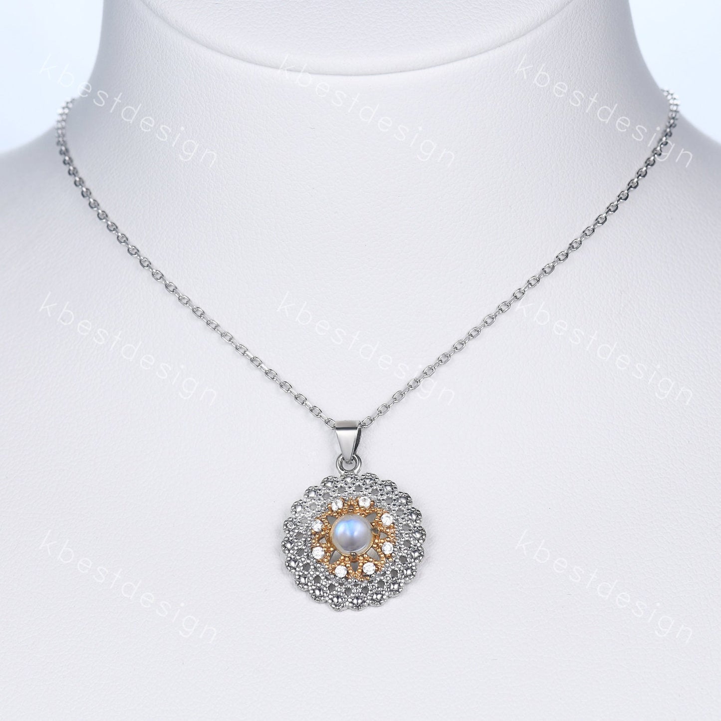 Vintage moonstone necklace, silver gold necklace for women. moonstone jewelry, antique art deco necklace, anniversary gift