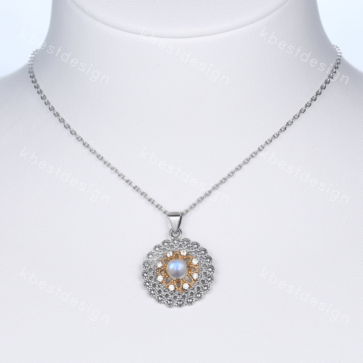 Vintage moonstone necklace, silver gold necklace for women. moonstone jewelry, antique art deco necklace, anniversary gift