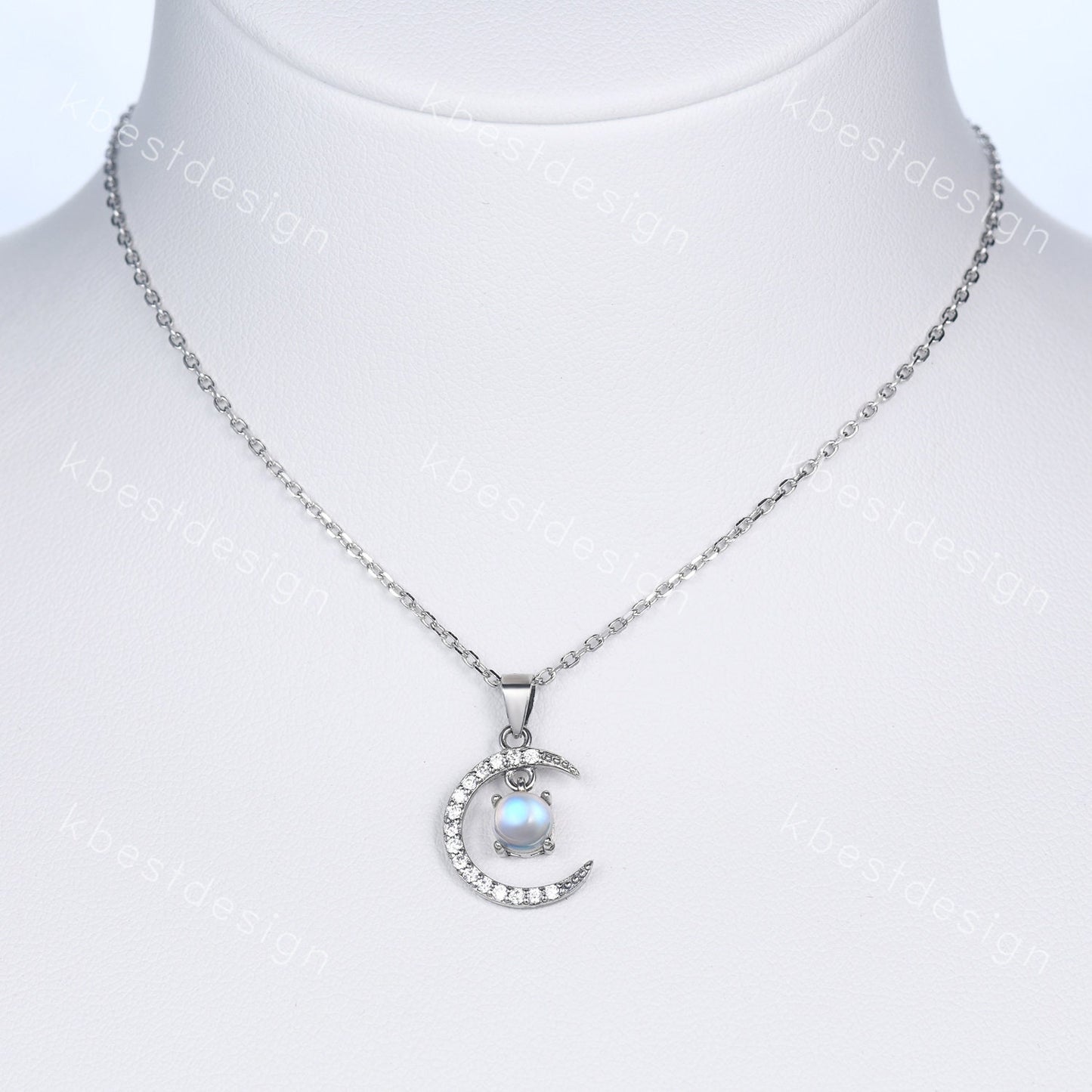 Unique moonstone necklace, silver moonstone necklace, crescent moon charm, sterling silver chain, June birthstone necklace, gift for her