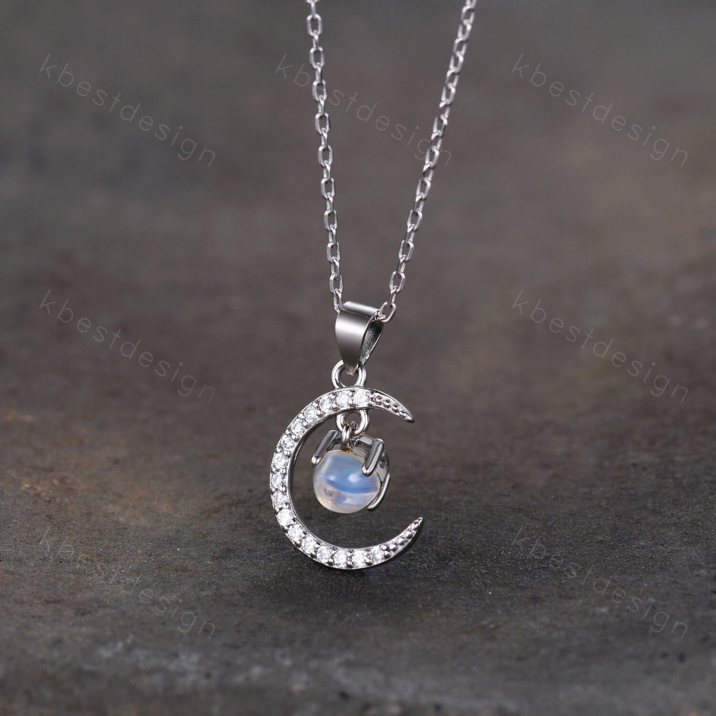 Unique moonstone necklace, silver moonstone necklace, crescent moon charm, sterling silver chain, June birthstone necklace, gift for her