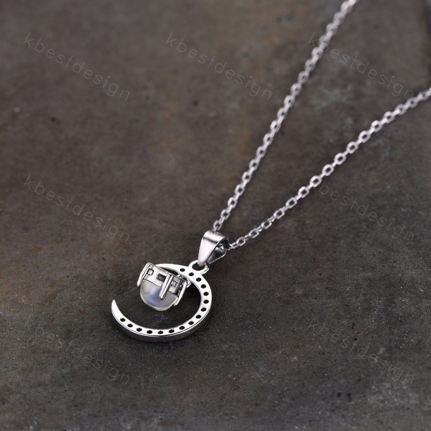 Unique moonstone necklace, silver moonstone necklace, crescent moon charm, sterling silver chain, June birthstone necklace, gift for her
