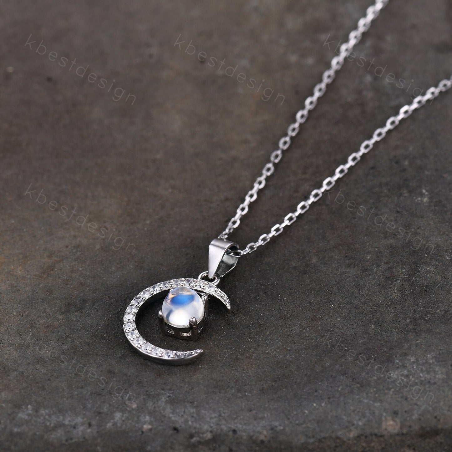Unique moonstone necklace, silver moonstone necklace, crescent moon charm, sterling silver chain, June birthstone necklace, gift for her
