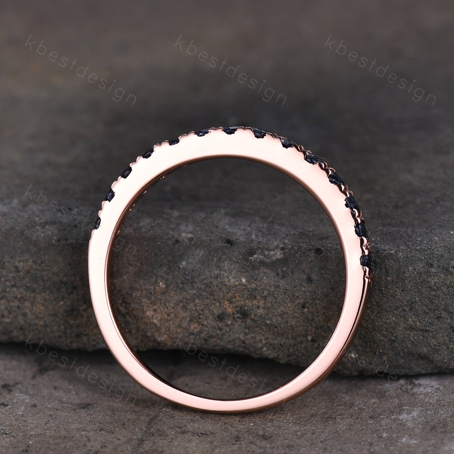 Half Eternity Blue Sandstone Wedding Band Round cut Wedding Band Women Rose Gold Band Dainty Stacking Matching Band Anniversary Ring