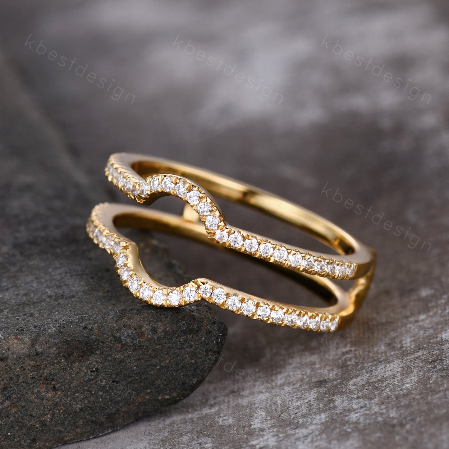 Dainty curved Moissanite wedding band White gold double curve stacking band half eternity enhancer matching band Unique bridal promise gift