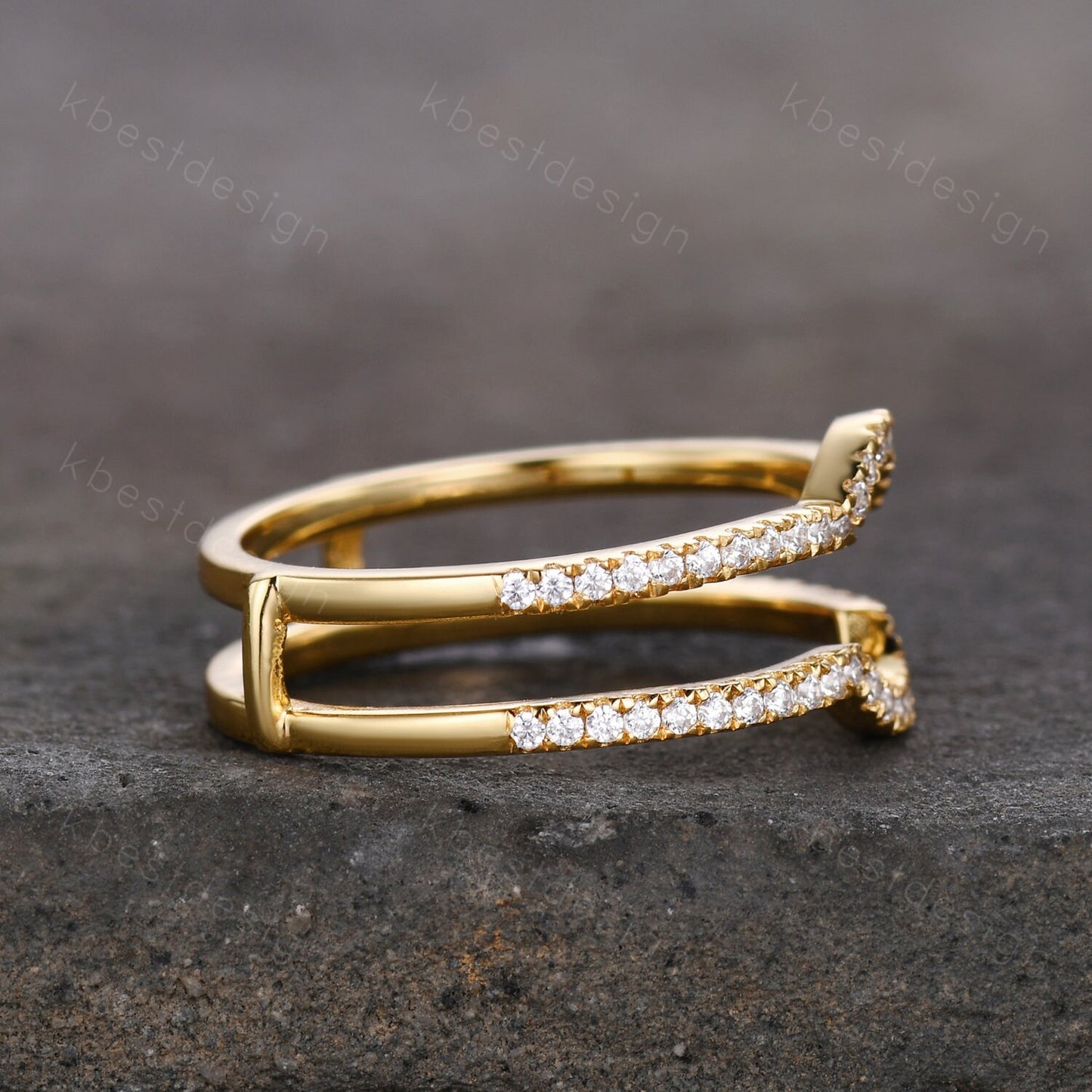 Dainty curved Moissanite wedding band Yellow gold double curve stacking band half eternity enhancer matching band Unique bridal promise gift