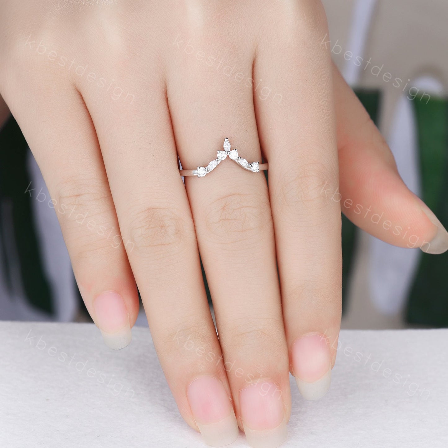 CZ Diamond Curved Wedding Band, Chevron Sterling Silver Ring, V Shape Ring, Stacking Ring, Art deco Wedding ring, Stackable Band