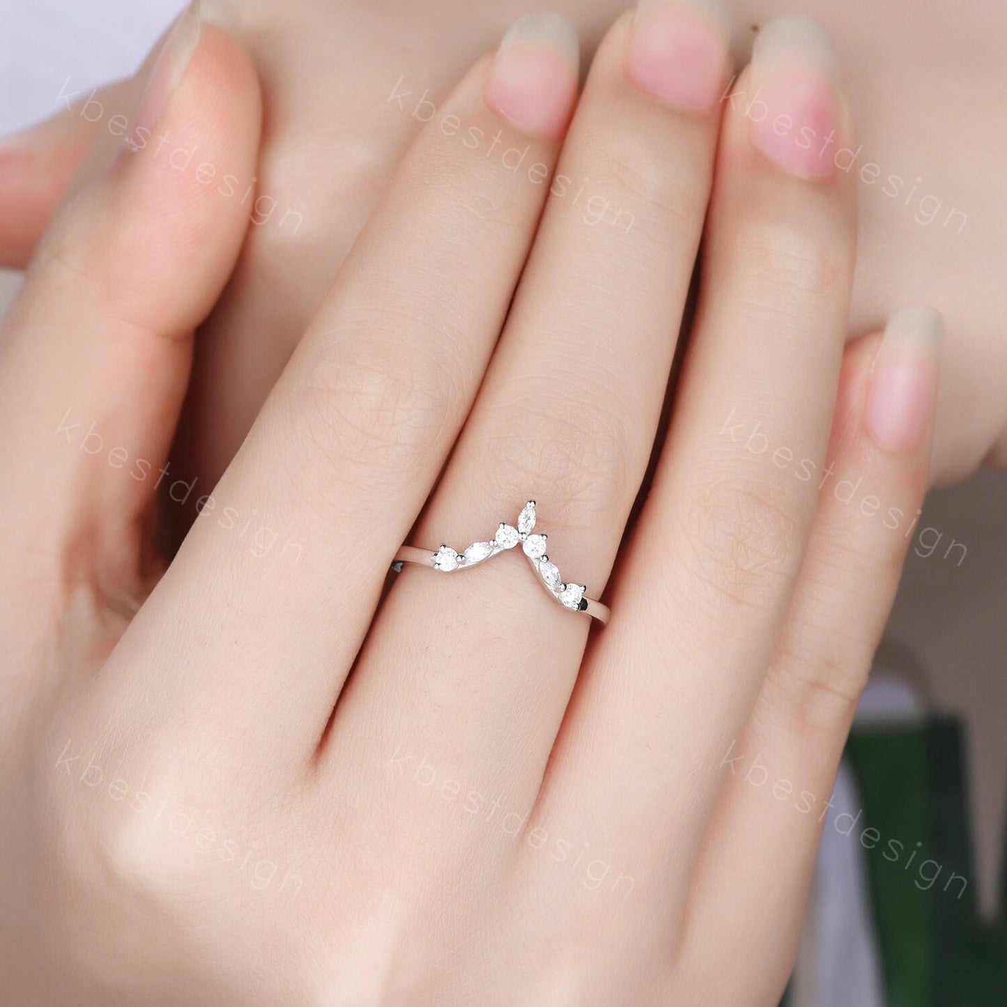 CZ Diamond Curved Wedding Band, Chevron Sterling Silver Ring, V Shape Ring, Stacking Ring, Art deco Wedding ring, Stackable Band