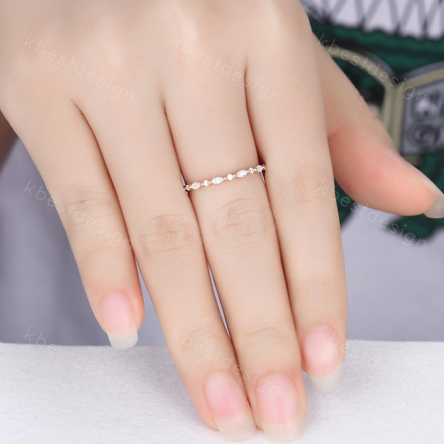 Unique Moissanite/Diamond wedding band women marquise cut eternity band Rose gold wedding band dainty Stacking band bridal ring promise ring