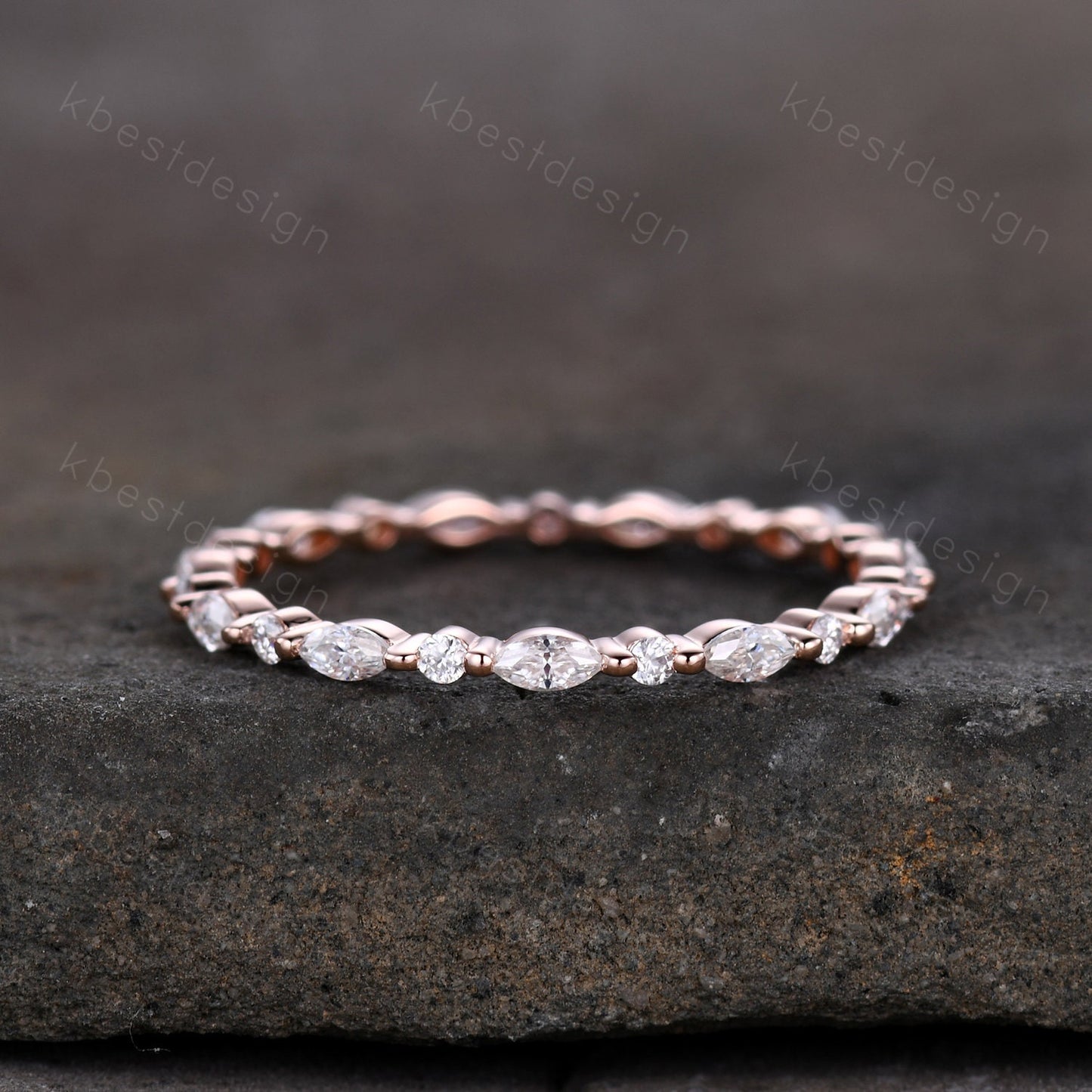 Unique Moissanite/Diamond wedding band women marquise cut eternity band Rose gold wedding band dainty Stacking band bridal ring promise ring