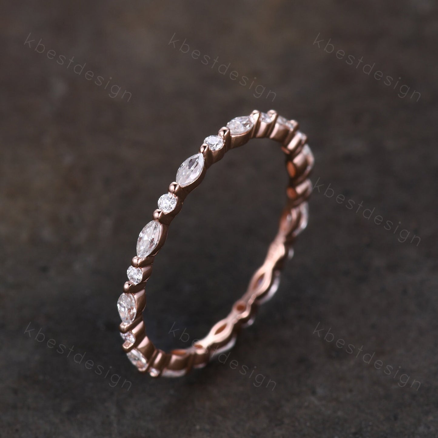 Unique Moissanite/Diamond wedding band women marquise cut eternity band Rose gold wedding band dainty Stacking band bridal ring promise ring