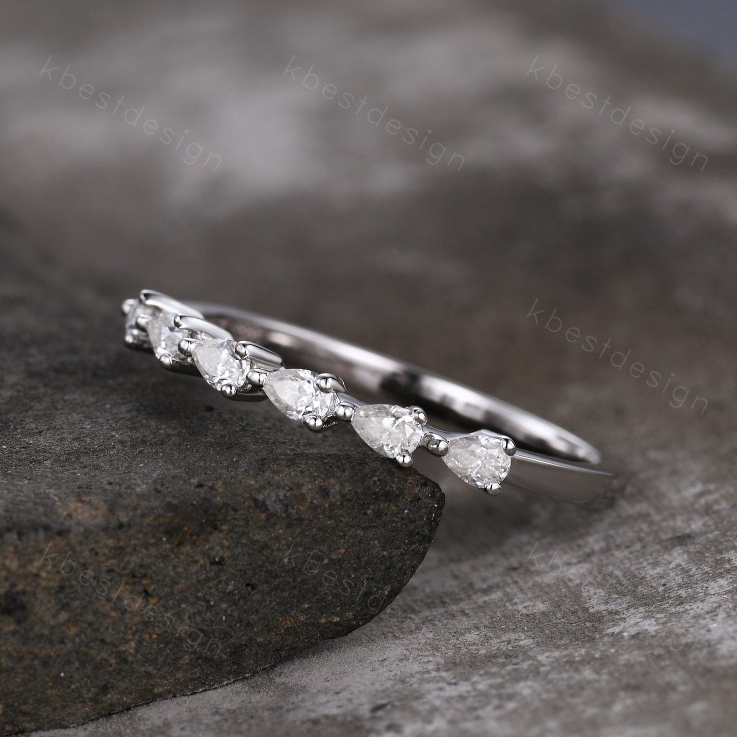 Unique Moissanite wedding band women pear cut Half eternity band Sterling silver wedding band Diamond wedding band promise Anniversary gift