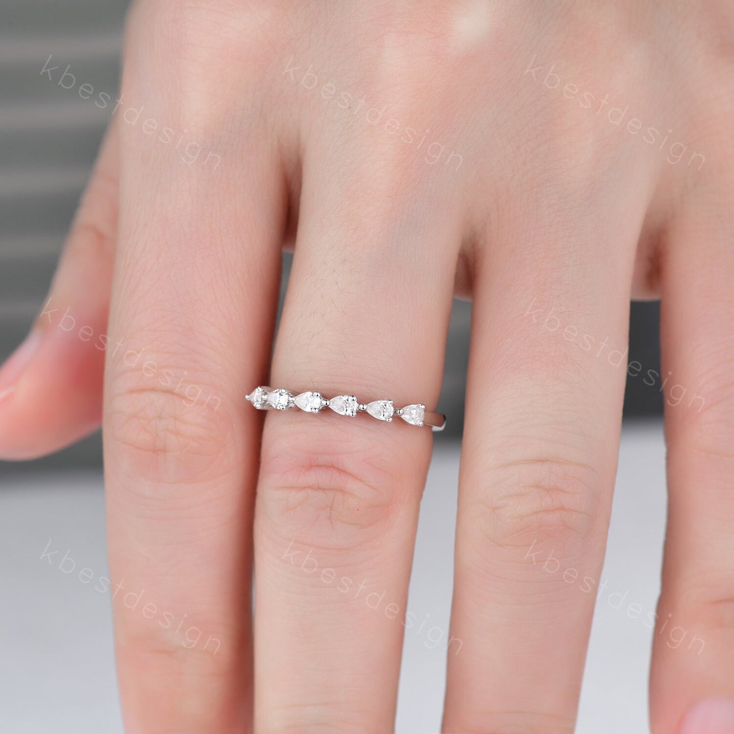 Unique Moissanite wedding band women pear cut Half eternity band Sterling silver wedding band Diamond wedding band promise Anniversary gift
