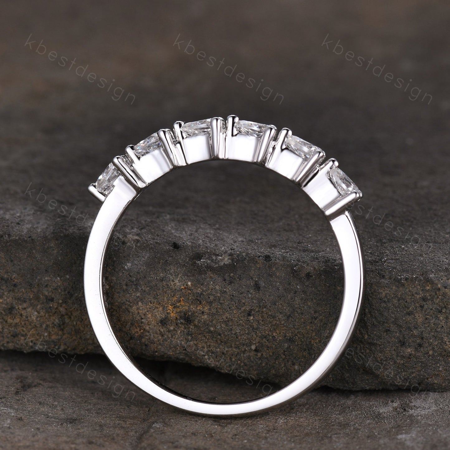 Unique Moissanite wedding band women pear cut Half eternity band Sterling silver wedding band Diamond wedding band promise Anniversary gift