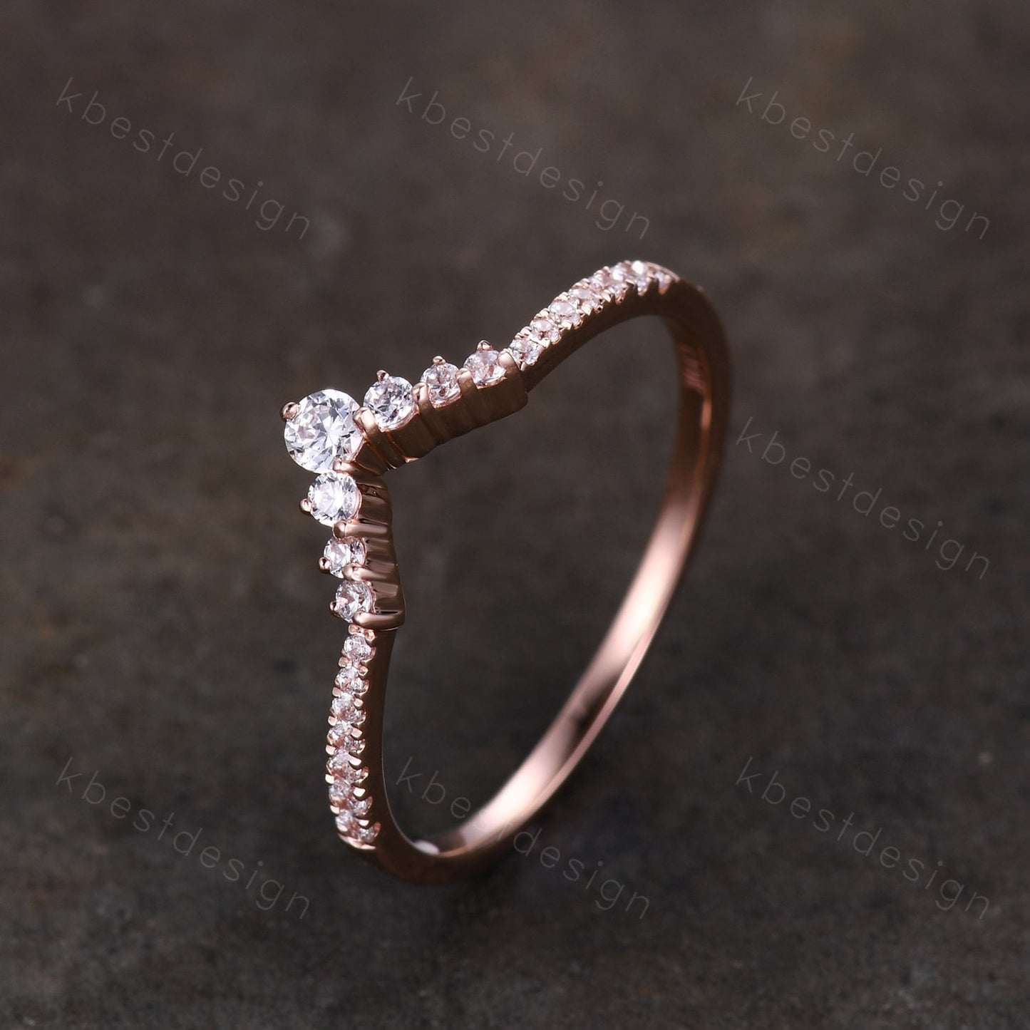 Curved wedding band women vintage round cut Diamond wedding band rose gold unique Moissanite Bridal Stacking promise gift for Her