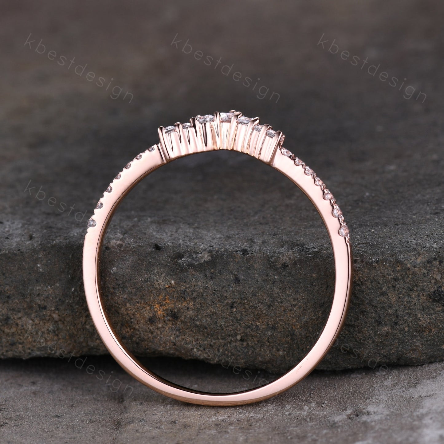 Curved wedding band women vintage round cut Diamond wedding band rose gold unique Moissanite Bridal Stacking promise gift for Her