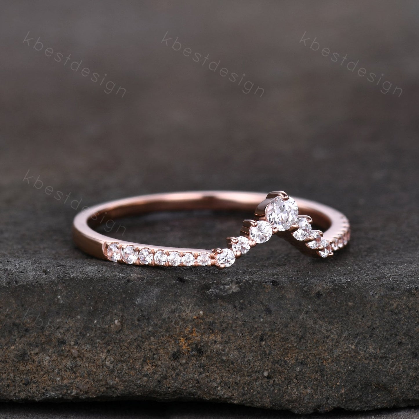 Curved wedding band women vintage round cut Diamond wedding band rose gold unique Moissanite Bridal Stacking promise gift for Her