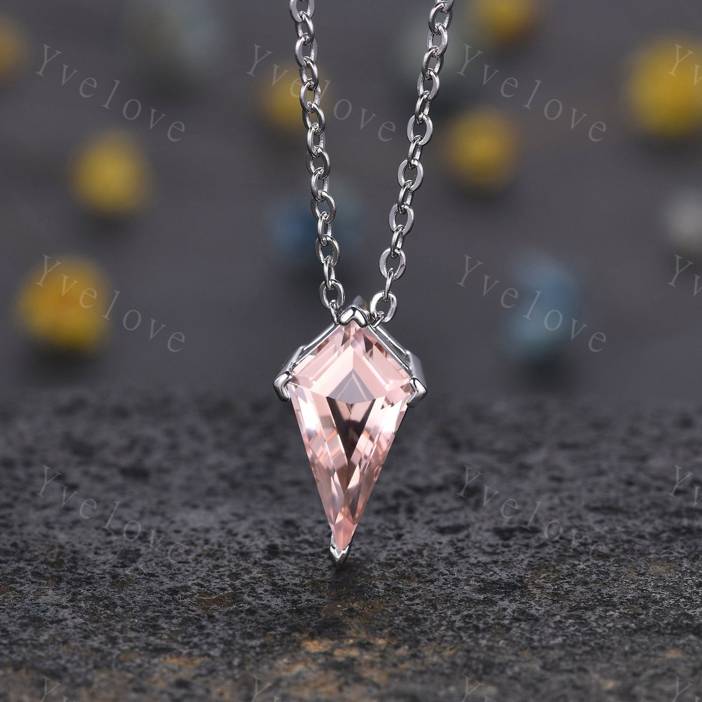 Unique Kite shaped White Opal Pendant,Opal Gem Necklace,Silver Art Deco Necklace,Mom Necklace,Vintage Women Bridal Gift Anniversary Gift