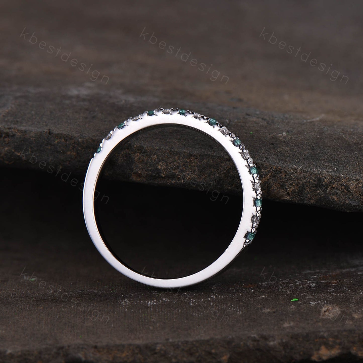 Half Eternity Alexandrite Wedding Band Sterling Silver Rings Alexandrite and Moissanite Wedding Band Minimalist Ring Pave Stacking Band