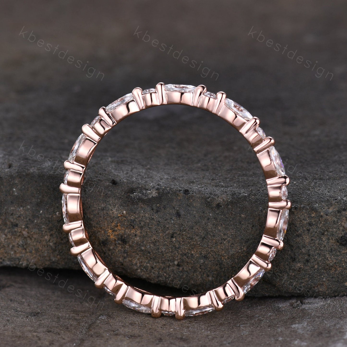 Unique Moissanite/Diamond wedding band women marquise cut eternity band Rose gold wedding band dainty Stacking band bridal ring promise ring