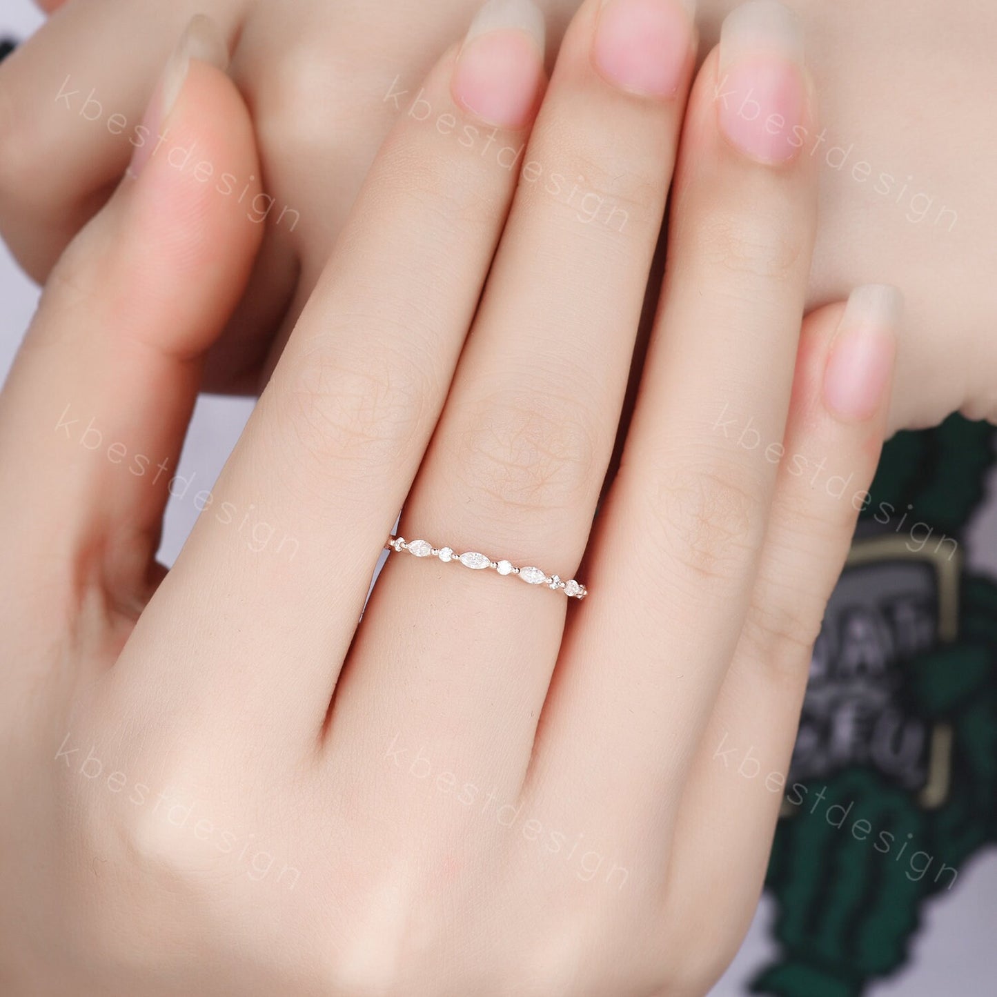Unique Moissanite/Diamond wedding band women marquise cut eternity band Rose gold wedding band dainty Stacking band bridal ring promise ring