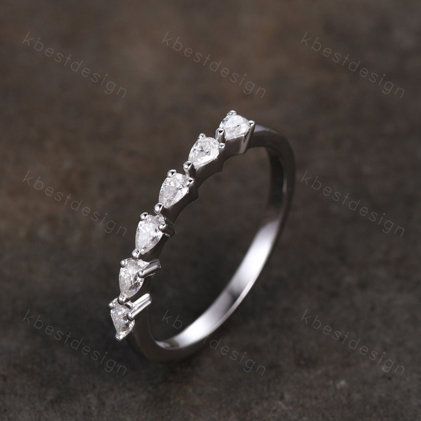 Unique Moissanite wedding band women pear cut Half eternity band Sterling silver wedding band Diamond wedding band promise Anniversary gift