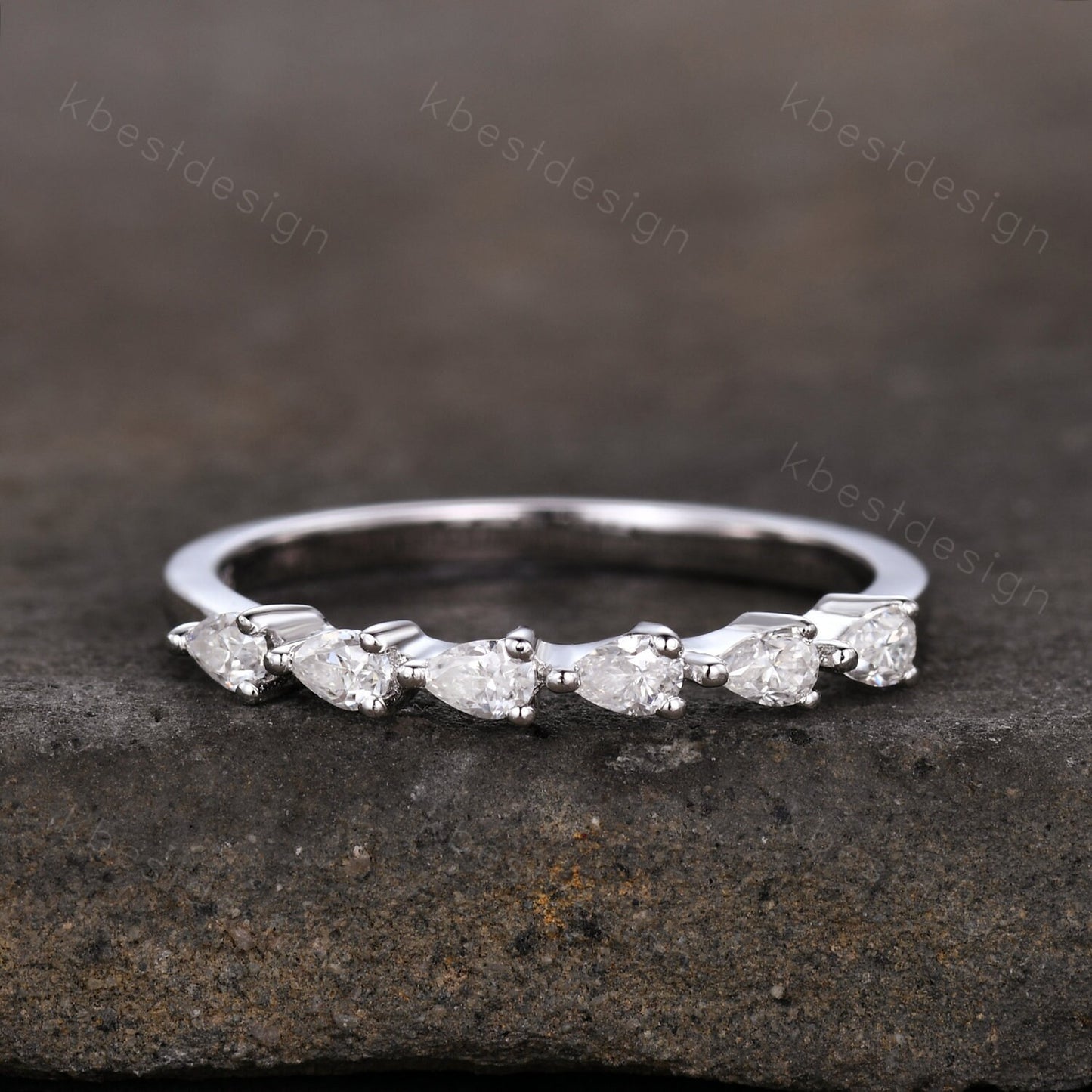 Unique Moissanite wedding band women pear cut Half eternity band Sterling silver wedding band Diamond wedding band promise Anniversary gift