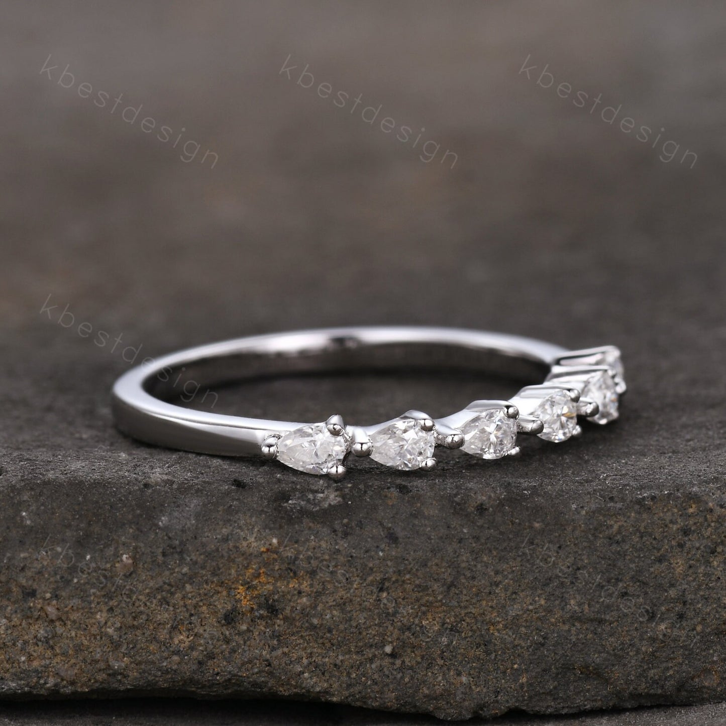 Unique Moissanite wedding band women pear cut Half eternity band Sterling silver wedding band Diamond wedding band promise Anniversary gift