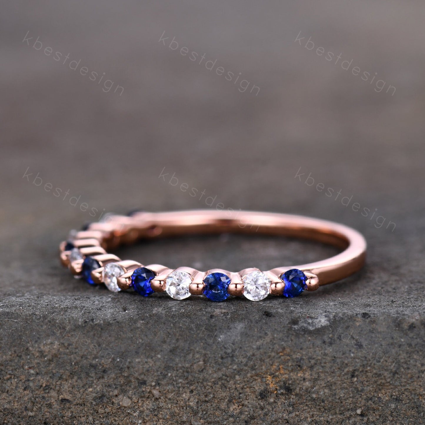 Half eternity Sapphire Moissanite Wedding Band Rose Gold Sapphire Band Unique Moissanite Stacking Band Minimalist Bridal Anniversary Ring