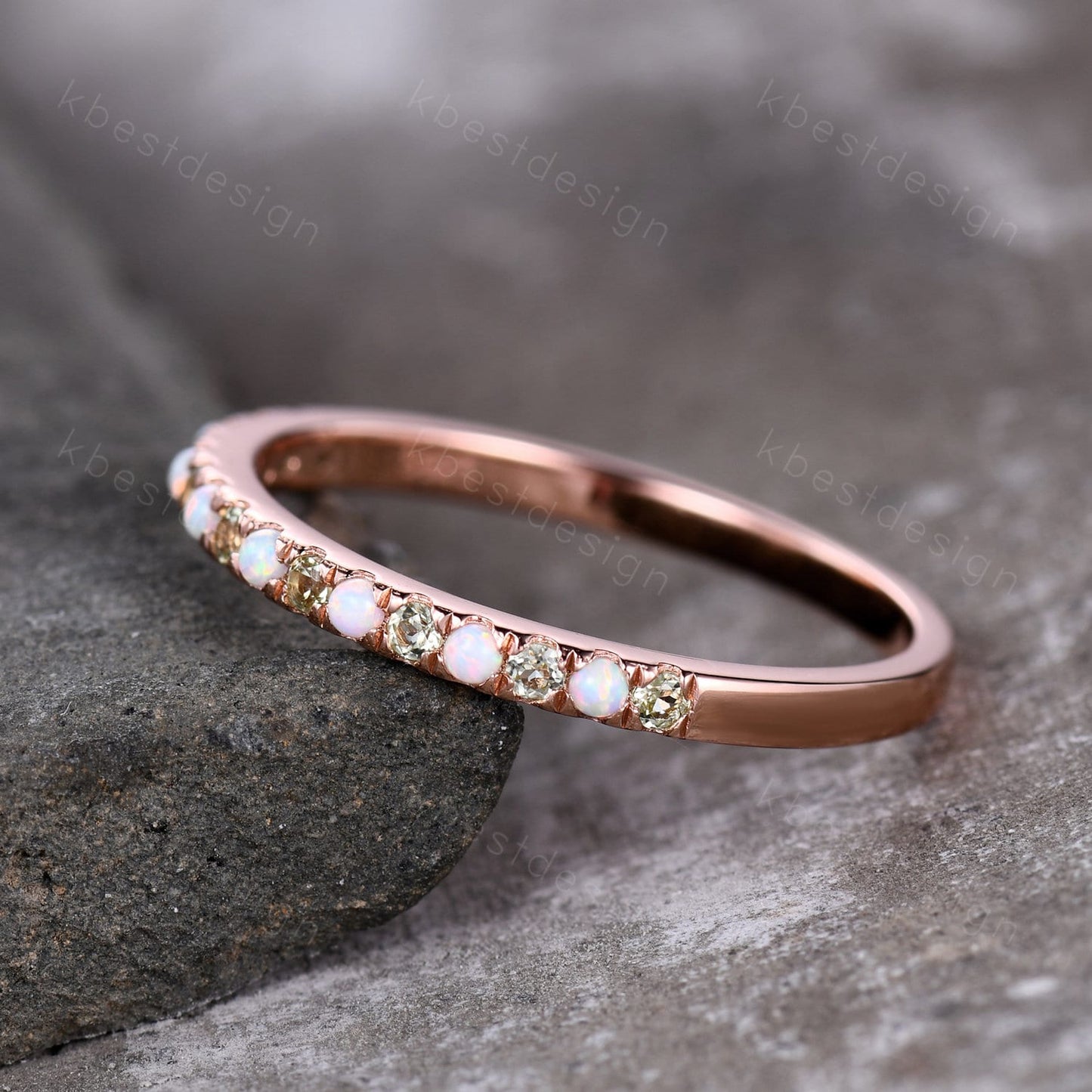 Half Eternity Peridot Opal Wedding Band, Silver Opal Wedding Band, Peridot Wedding Ring Dainty Stacking Matching Band, Anniversary Ring Gift