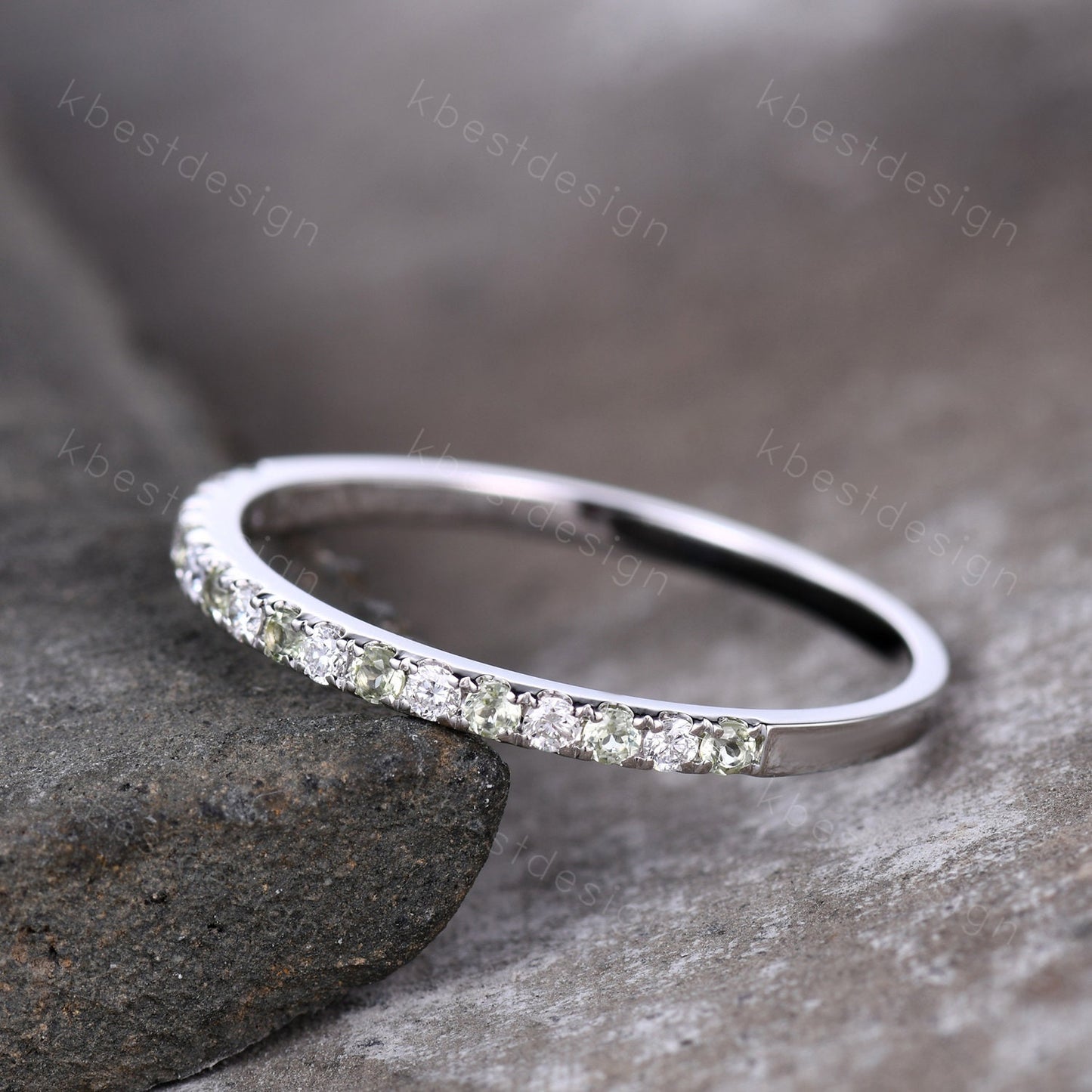 Half Eternity Band Peridot Ring Sterling Silver Moissanite Wedding Band August Birthstone Pave Stackable Band Anniversary Ring for Her