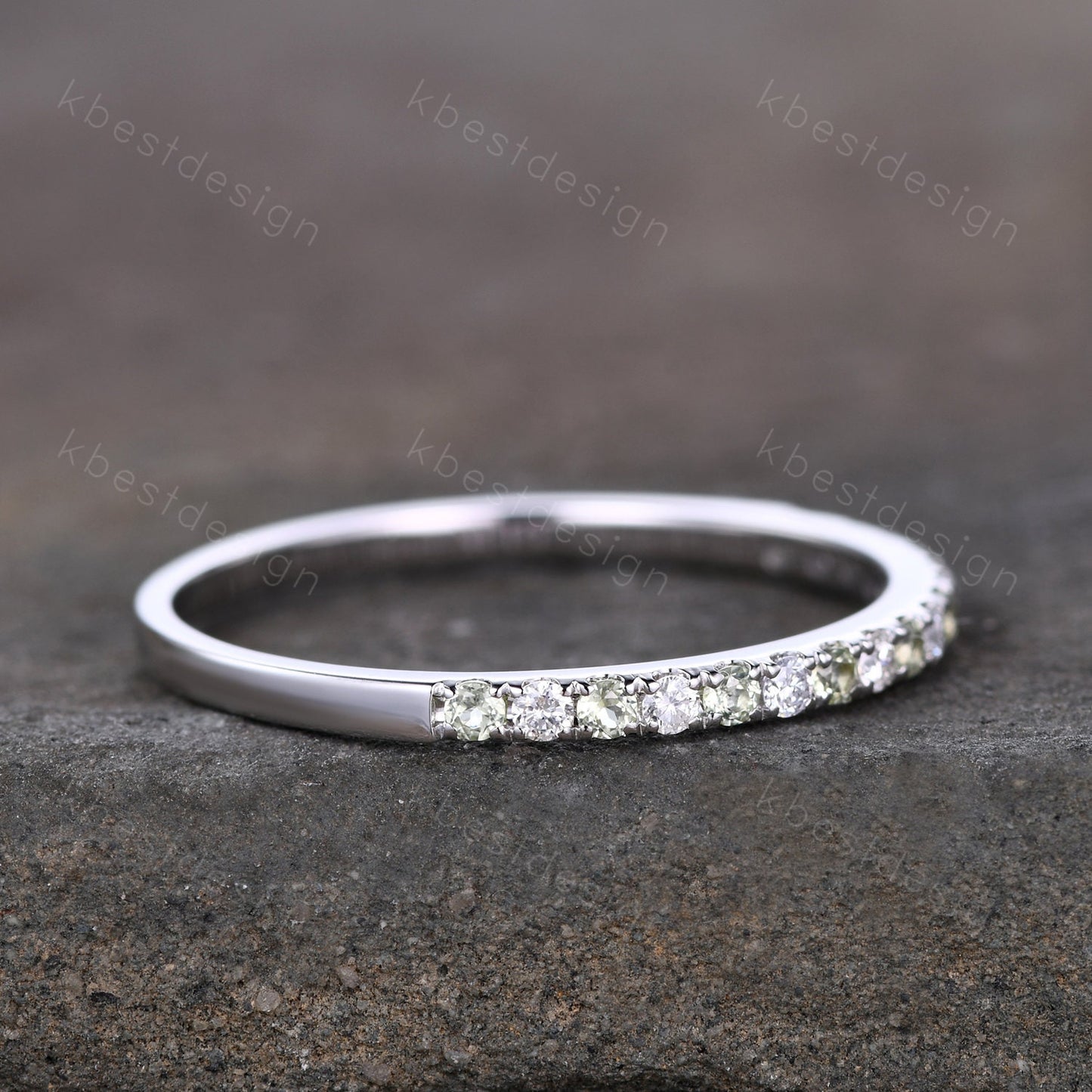 Half Eternity Band Peridot Ring Sterling Silver Moissanite Wedding Band August Birthstone Pave Stackable Band Anniversary Ring for Her