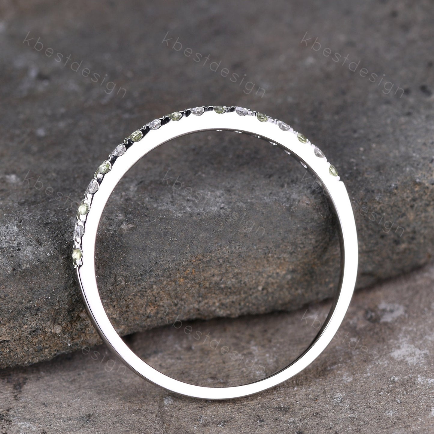 Half Eternity Band Peridot Ring Sterling Silver Moissanite Wedding Band August Birthstone Pave Stackable Band Anniversary Ring for Her