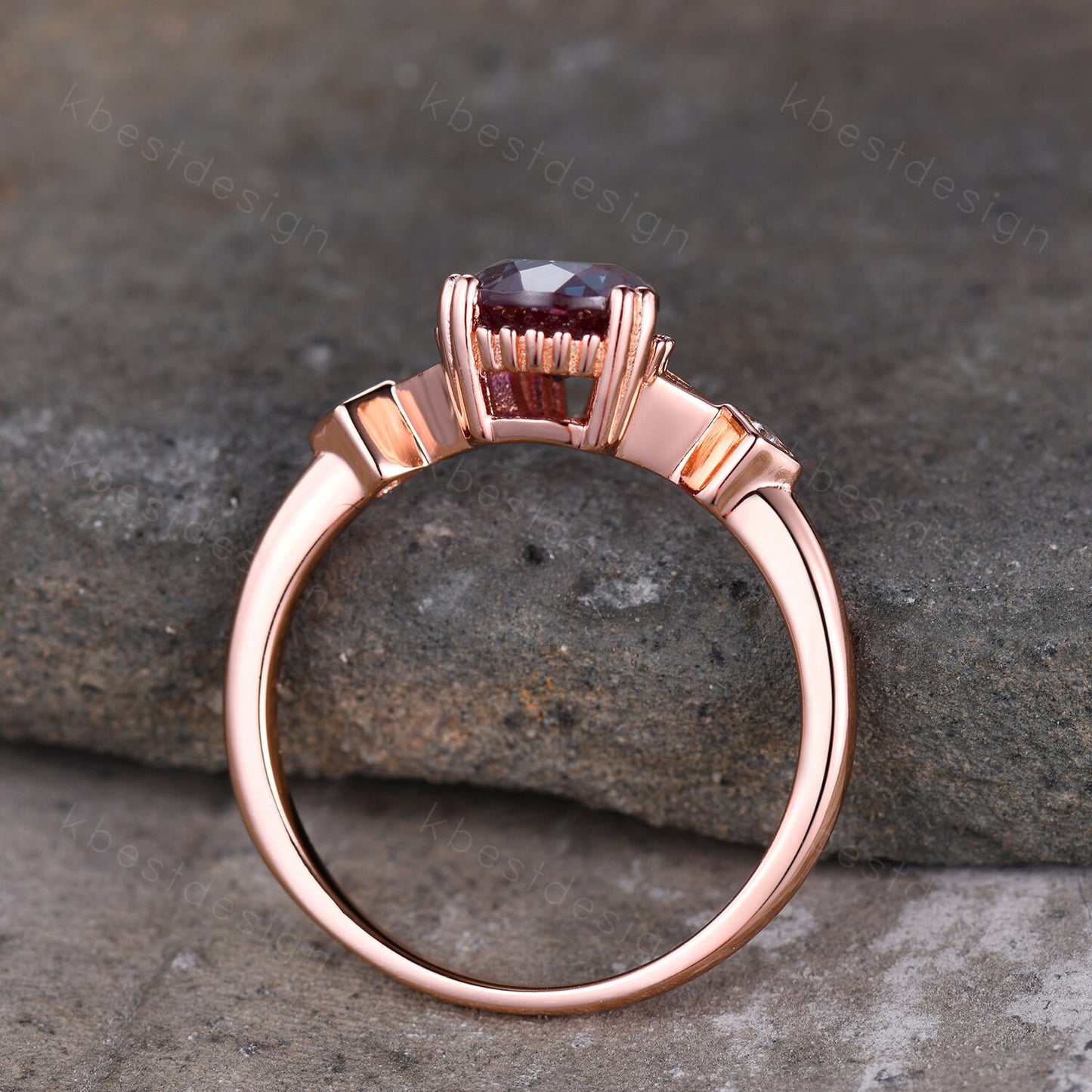 Pear shaped Alexandrite engagement ring vintage unique Alexandrite ring rose gold ring art deco milgrain bridal wedding ring June Birthstone