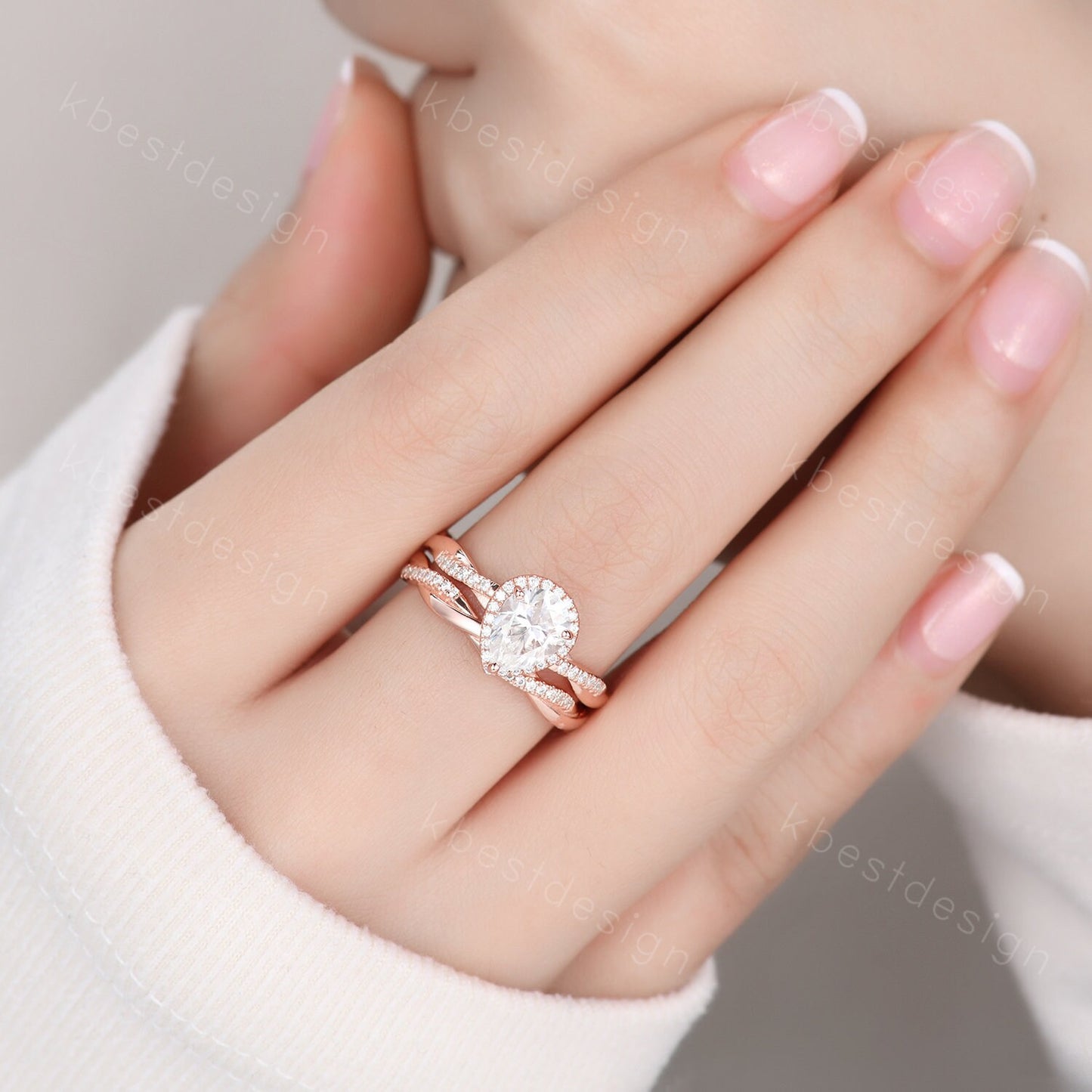 Twisted Pear Shaped Moissanite Engagement ring Set 6x8mm Teardrop 1.5CT Moissanite Ring Unique Infinity Wedding Ring Simulated Diamond Ring