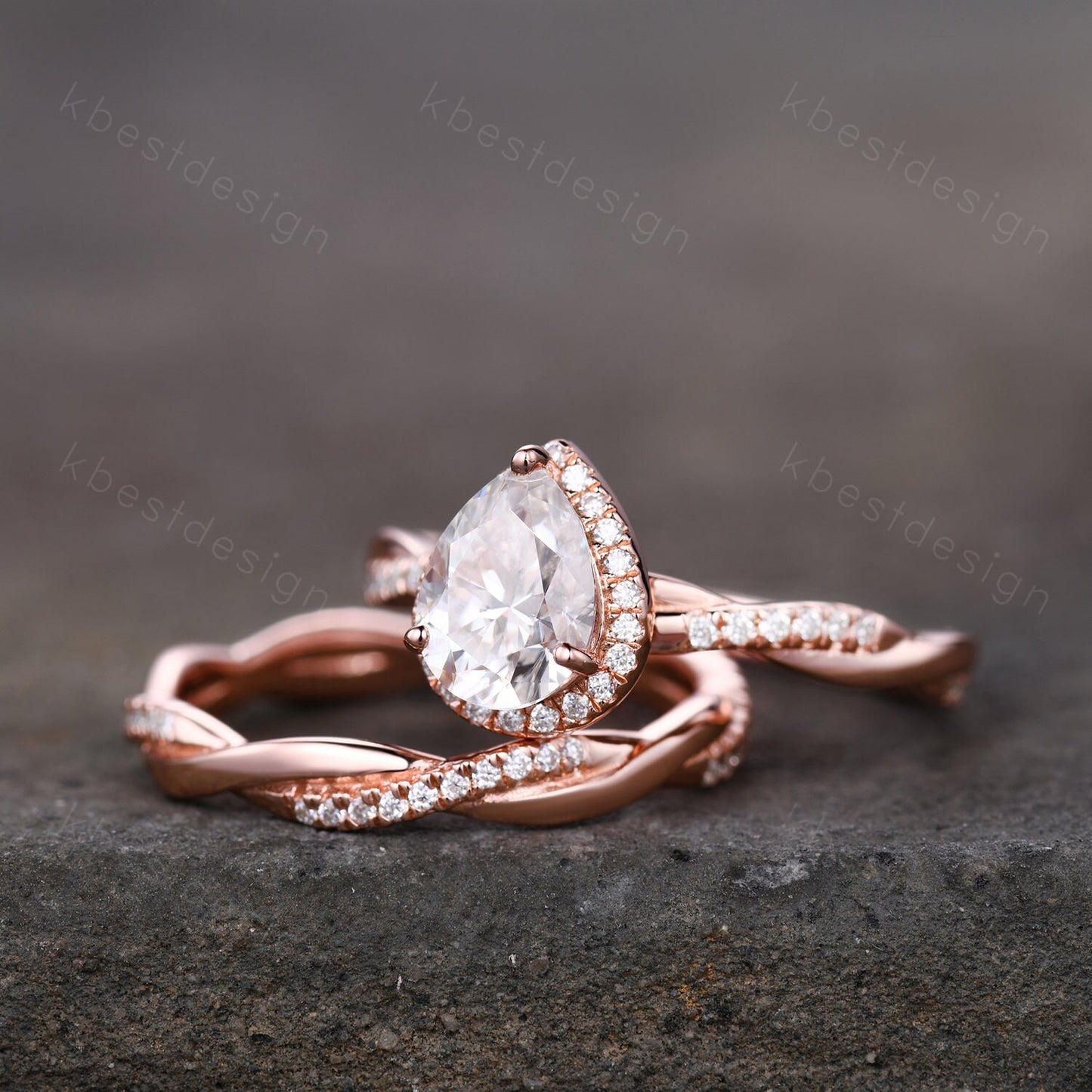 Twisted Pear Shaped Moissanite Engagement ring Set 6x8mm Teardrop 1.5CT Moissanite Ring Unique Infinity Wedding Ring Simulated Diamond Ring