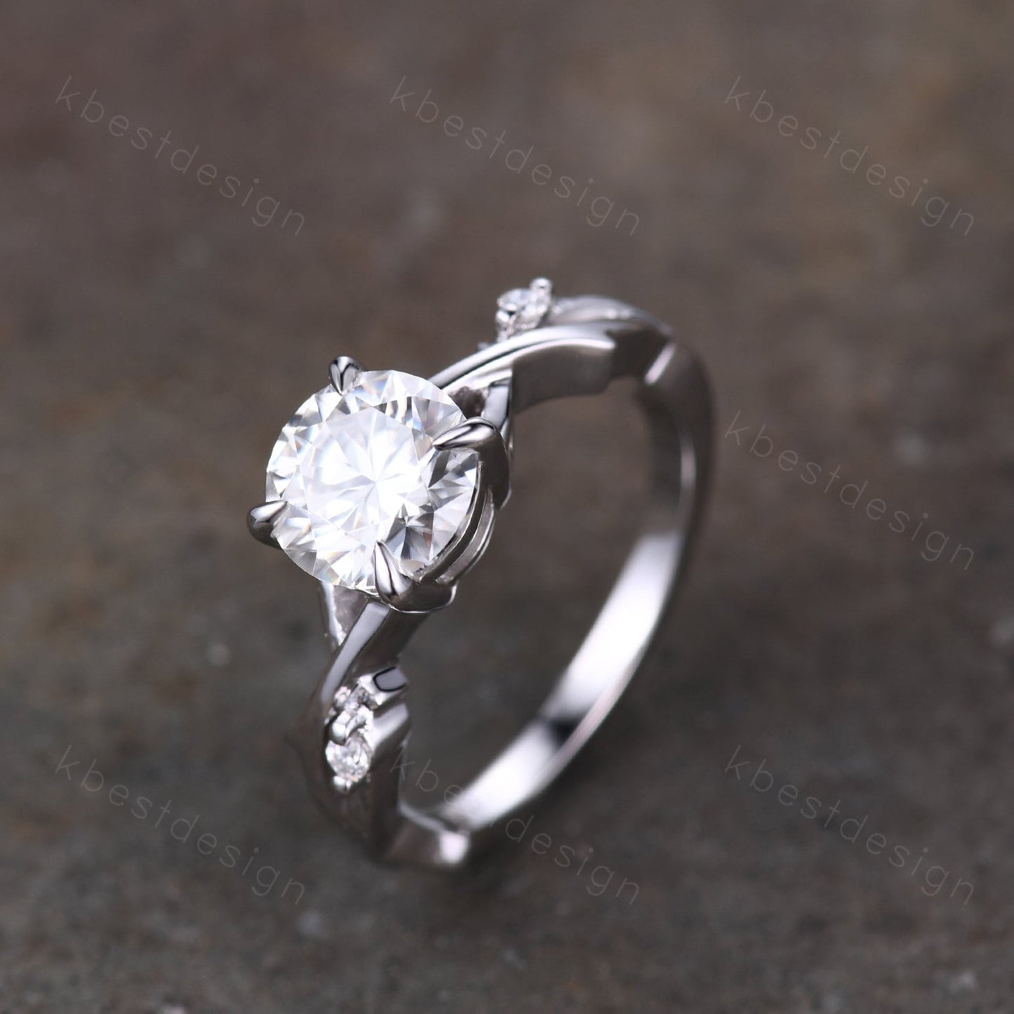 Antique twig Moissanite engagement ring 1.2CT round cut Simulated diamond ring art deco white gold bridal wedding ring unique promise ring