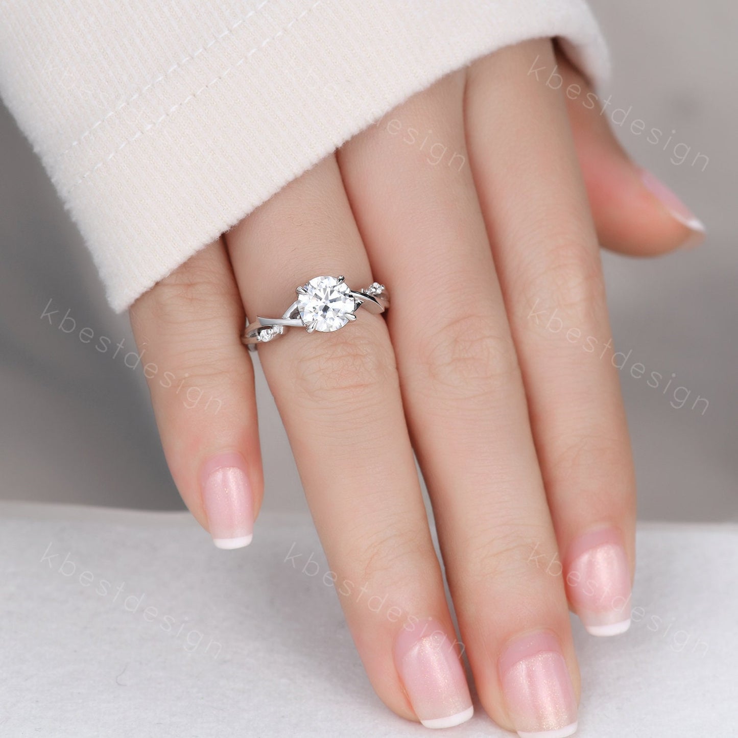 Antique twig Moissanite engagement ring 1.2CT round cut Simulated diamond ring art deco white gold bridal wedding ring unique promise ring