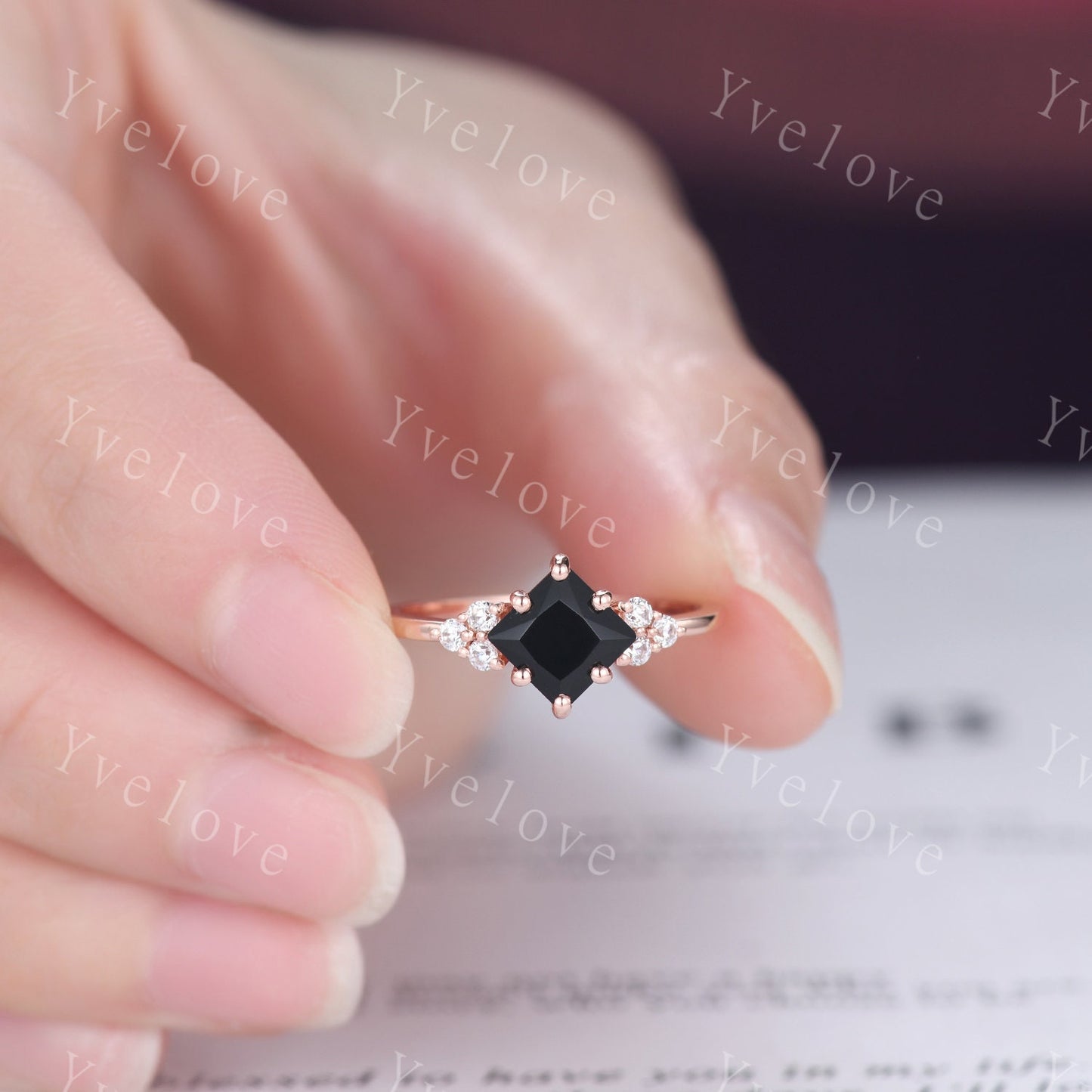 3PCS Vintage princess cut black onyx engagement ring set,black spinel ring,baguette alexandrite,sterling silver ring,unique ring set gift